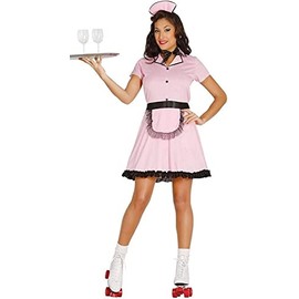 Papootz Ladies 50's Diner Costume Pink Waitress Outfit Fancy Dress (Womens: 14)