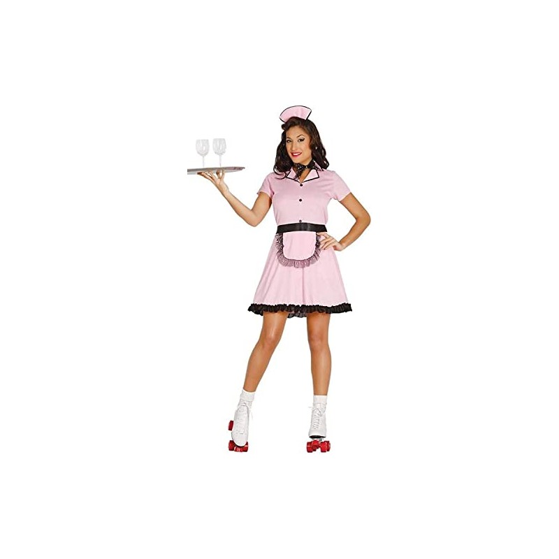 Papootz Ladies 50's Diner Costume Pink Waitress Outfit Fancy Dress