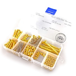 MAKA Guitar Screw Kit Assortment Box Kit for Electric Guitar Bridge, Pickup, Pickguard, Tuner, Switch, Neck Plate, with Springs, 9 Types, Total 149 Screws, Gold
