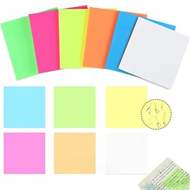 300 Notas Adhesivas Transparentes, 7.5 x 7.5 cm, 6 Colores/50 Hojas Por Color, Resistentes al Agua y Ver a Través