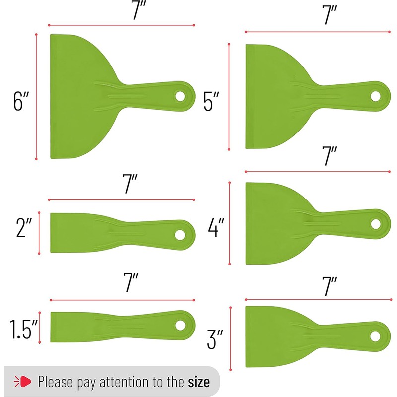 Bates- Plastic Putty Knife, 6 Pack, Green, Plastic Paint Scraper,