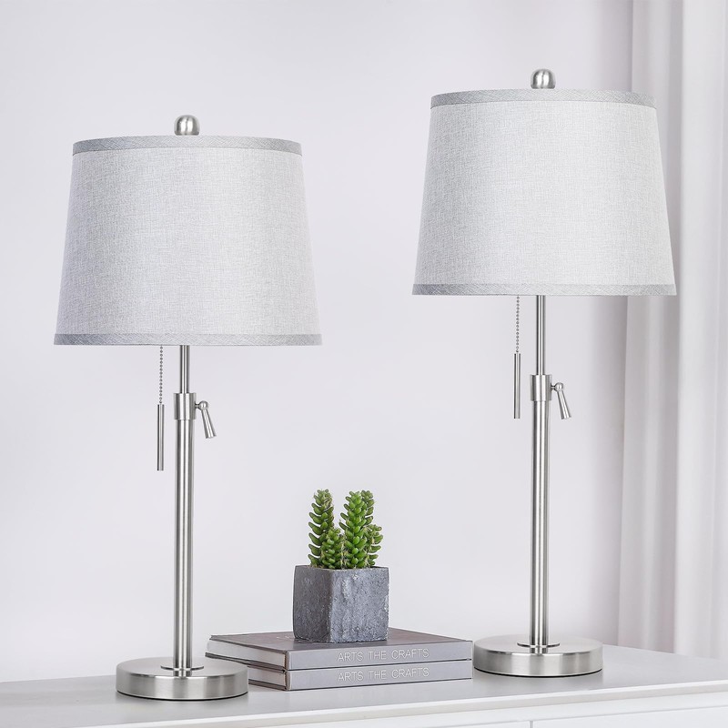 JUNNAI Table Lamps Set of 2, Bedside Lamp Silver Tall