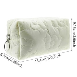 2 PCS Cotton Quilted Makeup Bag, Floral Makeup Bag, Cute Small Flower Makeup Bag Makeup Organizer Pouch for Women Girls (Pink&White)
