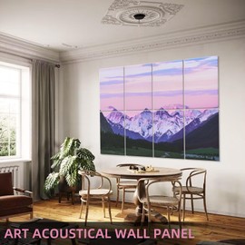 Tutmyrea Art Acoustic Panels, 48"X32" Sound Proofing Padding, 8 Pack Decorative Acoustical Soundproof Wall Panels, Self-adhesive Sound Absorbing Panels for Recording Studio (Purple Snow Mountain)