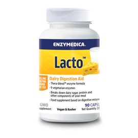 Enzymedica - Lacto, schnell wirkende Enzymformel bei Laktose- und Kasein-Intoleranz, reduziert Gase und Blähungen, angezeigt gegen Kreuzkontamination, glutenfrei, milchfrei, vegan, 90 Kapseln