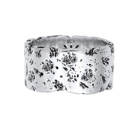 Kuzzoi 0602552120 Men's Ring (12.5 mm) Solid Hand Forged, Band Ring for Men Made of 925 Sterling Silver, Hammered Oxidised Silver Ring, Ring in Rustic Look, Ring Size 60-66, Sterling Silver