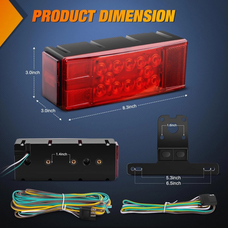 Nilight LED Trailer Light Kit 2 PCS Red Rectangular LED