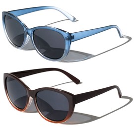 V.W.E. 2 Pairs Women Outdoor Reading Sunglasses Oversized Full Lens Readers Leopard (1 Blue 1 Coffee, 1.75, multiplier_x)