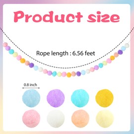 2 PCS 6.5 Feet Long Pom Pom Garland Colorful Wool Felt Ball Garland Handmade 24 Cute Pompom Balls String for Wall Mardi Gras Easter Halloween Thanksgiving Christmas Tree Decoration (Rainbow)
