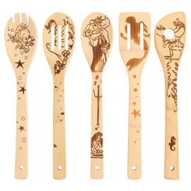 The Little Mermaid Organic Bamboo Spoon for Cooking, Burnt Kitchen Utensils, Spatulas, Household Items, Non-Stick Kitchen Cookware, Ideal Housewarming Gift for Family