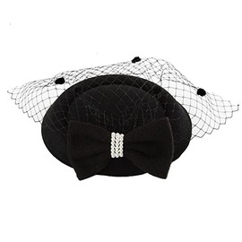 QUUPY 1 Pcs Vintage Bowknot Veil Hat,Ladies Black Bowknot Veil Hat with Clip,for Wedding,Tea Party,Cocktail Party,Etc