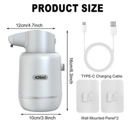 Automatic Foaming Soap Dispenser 15oz/420ml Foaming Hand Sanitizer Touchless Wall Mount with 4levels Adjustable Free Touch Electric Soap Dispenser Rechargeable with Sensor(Grey)