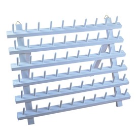 NW Colorful 60-Spools Wooden Thread Holder Sewing and Embroidery Thread Rack and Organizer Thread Rack for Sewing with Hanging Hooks (White)