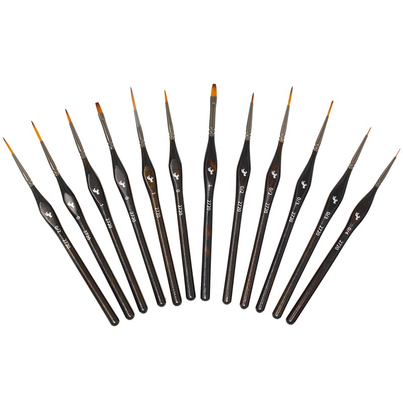 Workhorse Ergonomic 12-Piece Miniature Fine Point Paint Brush Detail Set