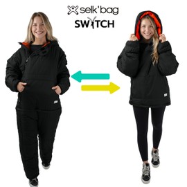 Selk'bag SWYTCH Lite Wearable Sleeping Bag & Jacket | 2-in-1 Convertible, Lightweight, Eco-Friendly for Camping, Travel, Festivals & Everyday Use | Temp Rated 40°F (Cobre Black, Small)