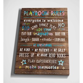 Renditions Gallery Funny Playroom Rules Sign Board Art Be Patient Everyone is Welcome Canvas Artwork Prints for Home Classroom Decor - 12"x18" LT14