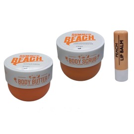 Summer Beach Caramel Sunset Body Care Set: Body Scrub (236g) & Body Butter (200g) With Free Peach Lip Balm