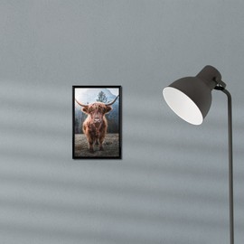 artboxONE Poster with Black Frame 30 x 20 cm Nature Highland Cow in Nature Picture Highland Mountains Cow