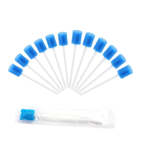100 tamponi di spugna per l'igiene orale,di spugna per bocca monouso sterili bacchette per la cura orale tamponi di cotone spugna igiene orale bastoncini (blu)