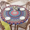 ASTNIC Round Tablecloth, Waterproof Elastic Edged Fitted Vinyl Table Cloth