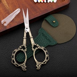 YOUGUOM Knitting Scissors with Case, Crochet Scissors Threading Sewing Shears for Embroidery Craft Artwork Needlepoint, Bronze Little Snips
