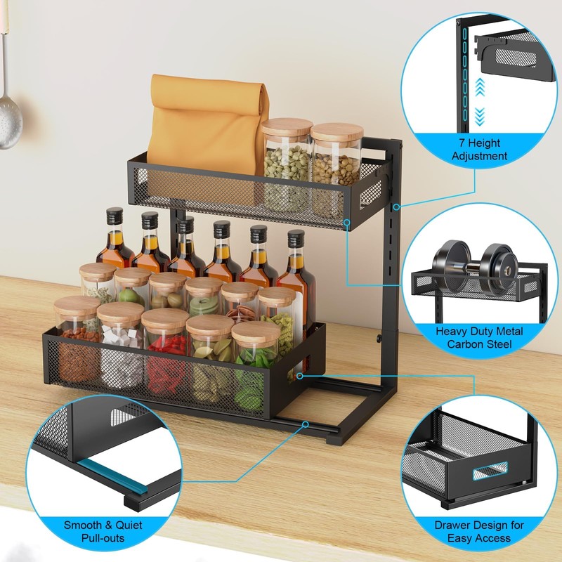 Petiza Under Sink Organizer Pull Out Cabinet Organizer Adjustable Height