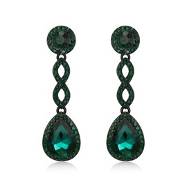Clearine Infinity Chandelier Dangle Earrings for Women Bridesmaid, Sparkling Teardrop Rhinestone Crystal Drop Prom Party Jewellery Emerald Green Black-Tone