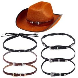 NBEADS 6 Pcs 6 Styles Leather Hat Band, Adjustable Ethnic Western Cowboy Hat Belts with Alloy Buckle for Women Men Costume Parties Accessories