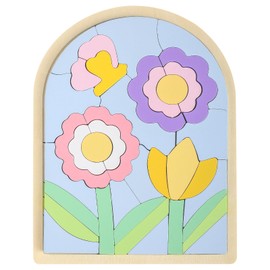 Lasoba Kids Puzzles Ages 3-5, Wooden Puzzles for Toddlers 3-5, Color Shapes Puzzles for Kids Ages 4-6, Toddler Puzzles Montessori Toys for 3 Year Old, Great Gifts for 3+ Year Olds (Flowers)