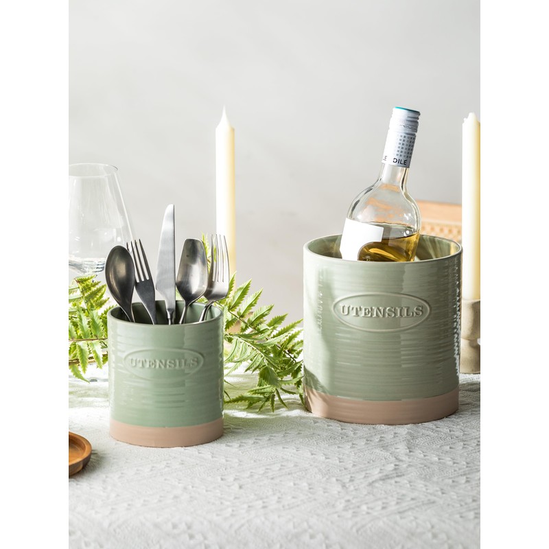 YHOSSEUN Kitchen Utensil Holder, 6.7"+5.1" Ceramic Utensil Holder for Kitchen