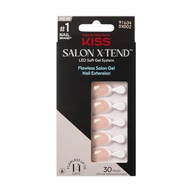 KISS Salón X-Tend, Clavos A Presión, Pegamento para Uñas Incluido, 'Tonterías', Blanco Claro, Tamaño Corto, Forma de Almendra, Incluye 30 Uñas, Adhesi