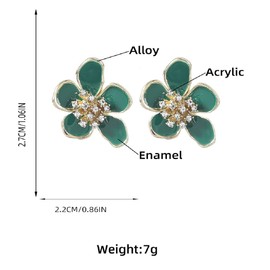 Enamel Floral Earrings, Green Flower Dangle Earrings for Women, Bohemian Floral Plant Earrings, Sparkling Flower Stud Earrings Flower Boho Jewelry, Enamel Flower Drop Earrings for Girls