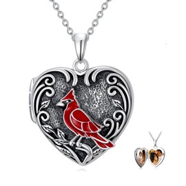 TOUPOP Cardinal Locket Necklace Sterling Silver Heart Locket Necklace with Picture Vintage Photo Lockets Jewelry Gifts for Women