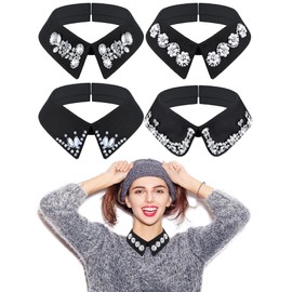 Giegxin 2 Pcs Dickey Rhinestones Fake Collar for Women Embellished Detachable Half Shirt Choker False Collar(Black,Glitter Style)