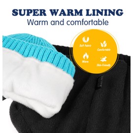 Wmcaps Fleece Lined Kids Beanie Winter Hat Ages 2-5, Soft and Warm Cuffed Hat Wooly Hat Birthday Party Xmas Gifts for 2-5 Year Olds Boys Girls, Azure Medium