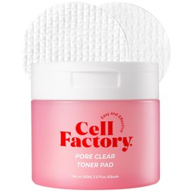 Cell Factory Pore Clear Toner Pad - Vegan, Skin Safety Tested, Peptides 60,000ppm, Retexturizing, Sebum Control, Pore Tightening, Mild Exfoliating & Calming - Italian V-Label Certified, 60 Pads