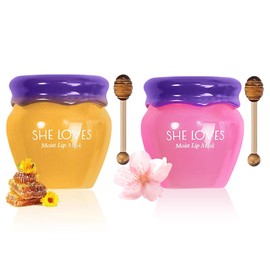 2PCS Lip Sleeping Mask, Honey Sakura Moisturizing Lip Balm Skincare Set with Stick, Day Night Repair Lip Mask Lip Moisturiser, Plumping Lip Hydrating & Prevention Dry and Crack Lip Scrubs Exfoliator