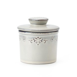 XELA Ceramic Butter Dish - French Butter Crock With Water Line - Keeps Your Butter Fresh and Spreadable - Light Gray