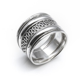 Silverly Women's Men's .925 Sterling Silver Rope Scroll Work Bali Thick 15.3mm Thumb Ring