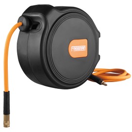 Freeman P3865CHR 3/8" x 65' Compact Retractable Air Hose Reel with Brass Fittings, Mounting Bracket, and Lead Hose