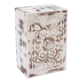 Funeral Cremation Urn Ashes with Beautiful Handmade Carving in Centre- Medium White,Urns for Human Ashes Adult Wooden,Wooden Urn with Hand-Made Design for Human Ashes, Wooden Urns Hand-Crafted