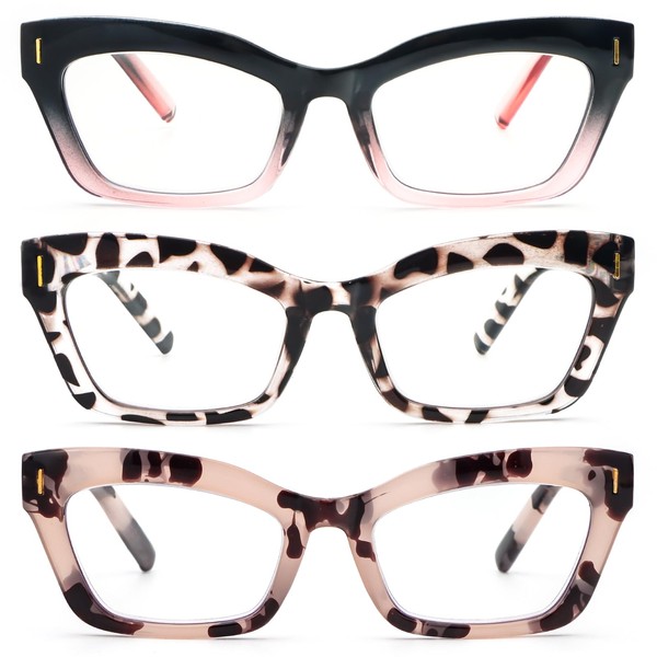 KoKoBin 3 Pack Retro Square Oprah Style Reading Glasses for