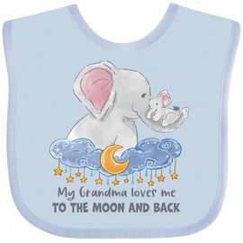 inktastic My Grandma Loves Me To the Moon and Back Elephant Family Baby Bib Light Blue 3b110