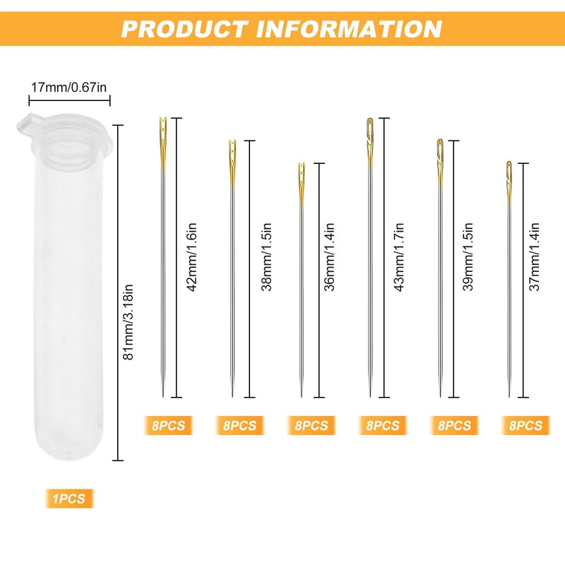 Self Threading Needles, 48Pcs Easy Thread Needles Hand Sewing 3