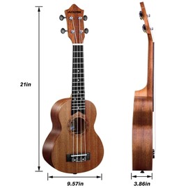 AODSK AODSK Soprano Ukulele for Beginner 21 Inch Ukelele Kit with Gig Bag StrapTuner Strings Picks Cloth Holiday Gift