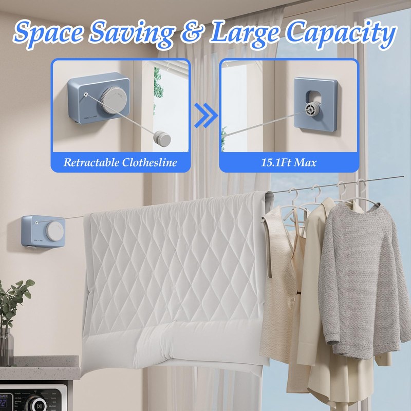 Danpoo Clothes Line Retracting Indoor Clothes Drying Line for Laundry