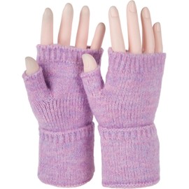 styleBREAKER 09010052 Women's Fingerless Knitted Gloves Plain with Waistband Warm Winter Gloves, Heather Lilac