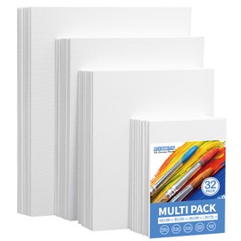 FIXSMITH Painting Canvas Panels Multi Pack- 5x7,8x10,9x12,11x14 (8 of Each),Set of 32,100% Cotton,Primed White Canvases,for Acrylic,Oil,Other Wet or Dry Art Media,Art Gift for Kids,Adults,Beginners.