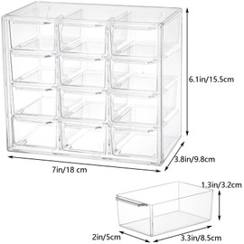 YOUEON 2 Pack Mini Desk Organizer with 12 Removable Drawers, Clear Plastic Desktop Drawer Organizer, Desk Craft Storage Box for DIY Crafts, Art Supply, Office, Cosmetic, Jewelry
