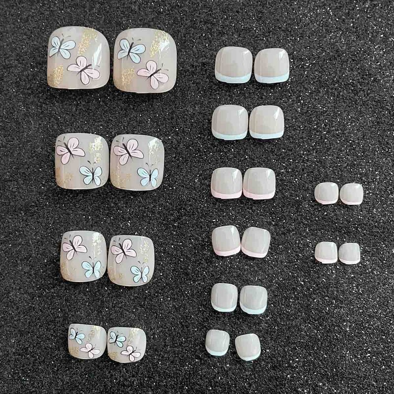 Wedity Pack of 24 False Nails Square Butterfly Line Crystal